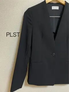 美品 大人気 PLST プラステ ノーカラービジネスジャケット 黒 背抜き S