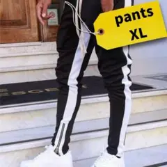 ジョガーパンツ メンズ 黒×白 ジャージ XL トレーニングウェア