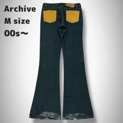 00s Archive ブーツカット フレア デニム レザー 切り返し y2k
