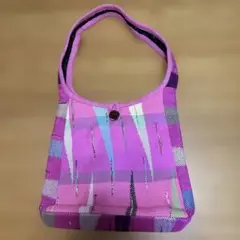 さをり織　ピンク色のショルダーバッグ