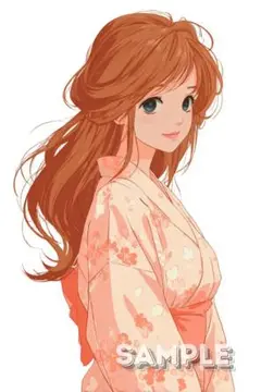 529 オリジナルデザイン 人物ステッカー 女性 浴衣 4枚