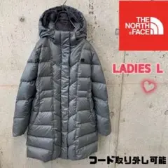 ノースフェイス ダウンコート グレー フード取り外し可 レディースL