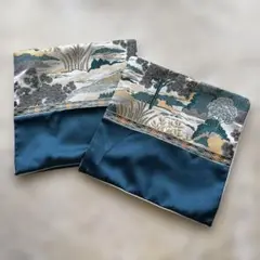 新品☆ 45 × 45☆山水画風☆クッションカバー2枚セット☆シノワズリー
