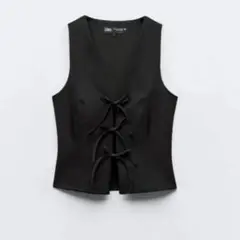 【タグ付】　ZARA リボン　フィット　トップス　ベスト　S