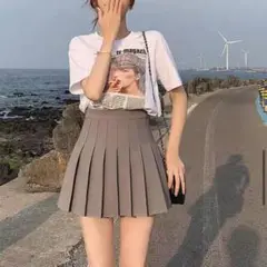 ミニスカート L スカート 韓国 プリーツスカート グレー