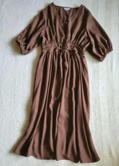 Restoration ブラウン 半袖 ロングワンピース M