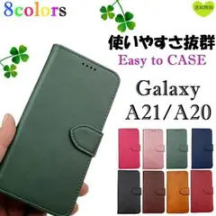 Galaxy A21 A20 レザー ケース 耐水 手帳型 カバー グリーン