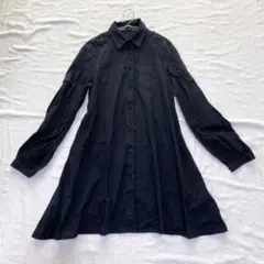 【リトルベリー】シャツワンピース 袖ロールアップ フルボタン 胸ポケット F