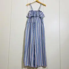 美品 SEA DRESS ストレッチ ストライプ フリル オールインワン