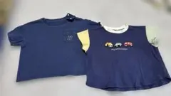 車の刺繍付きネイビーTシャツ