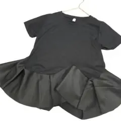 黒 フリル付き 半袖チュニック　L　ペプラム