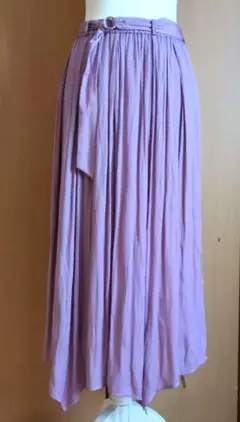 ラベンダー プリーツロングスカート ベルト付き