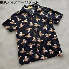 【美品】東京ディズニーリゾート アロハシャツ ティガー 総柄 ブラック S