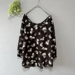 H&M［L］大人エレガント◎シックなホワイトローズプリント◎七分袖シアーブラウス
