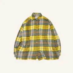 90sヨーロッパ古着 ANNY 長袖チェック柄フランネルシャツ ビッグサイズ黄色