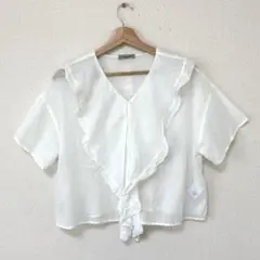 Samansa Mos2 フリル付きホワイトシャツ F