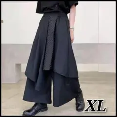 【新品】袴パンツ ワイド レイヤードパンツ フレア ブラック 韓国　XL