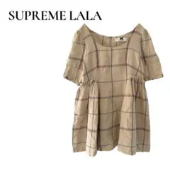 SUPREME LALAシュープリームララ半袖チェックトップス　フレア　毛綿