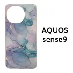 AQUOS sense9 ケース 薄ピンク ブルー マーブル