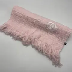 【美品】シャネル カシミヤ シルク ツイード 大判 ストール ココマーク ピンク