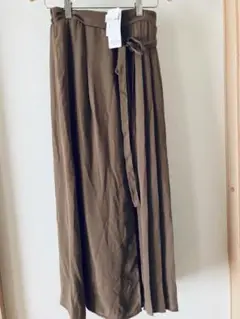 ブラウン ガウチョパンツ M ウエストリボン付き