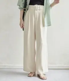 【美品】ベルト付きハイウエストタックパンツ