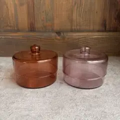 ガラス小物入れ 2個セット ピンク レッド系
