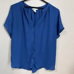 青の半袖ボタンシャツ　H&M