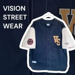 VISION STREET WEAR ベースボールシャツ M ネイビー×クリーム