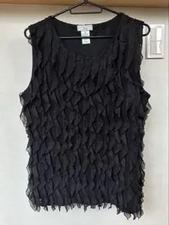 LAURA ASHLEY フリル ノースリーブ トップス ブラック