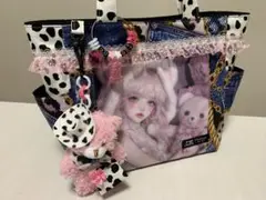 テディベアgirl/豹柄&デニム　両サイドポケットボックス型トートバッグ