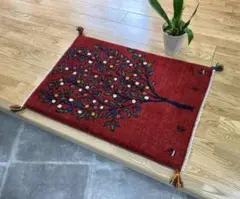 【夏のキャンペーン】ペルシャ　ギャッベ 玄関　88×60 茜色　生命の木
