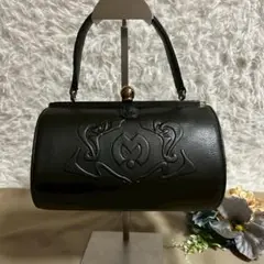 【美品】ミラショーン ハンドバッグ 円柱型 がま口 ブラック フォーマル 金具