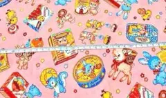 ♪可愛いハギレ㉚レトロアニマル おやつ柄 110×50ピンク コスモテキスタイル