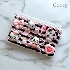 【C0015】小物ケース 大 ホイップデコ 黒×ピンク y2k パンダ