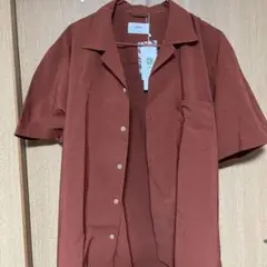 ikka リネン100% 半袖シャツ レンガ色 Lサイズ