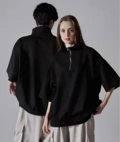 CLEL ハーフジップデザイン半袖プルオーバーTシャツ