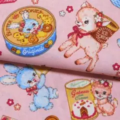 廃盤＊希少●布 スイーツとレトロアニマル うさぎ 幅108×50cm ピンク