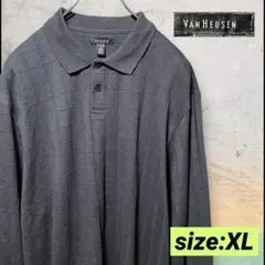 古着 Van Heusen ダークグレー 長袖ポロシャツ XL