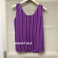 AUGUST SILK 紫 ストライプ タンクトップ M 5