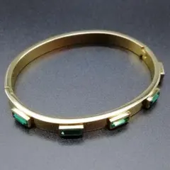 バングル 18K GP ジルコニア ゴールド グリーン メンズ レディース