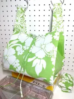 エコバッグ サブ コンビニ 弁当 ハワイ ハイビスカス リーフ ハンドメイド