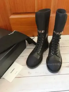 シャネル 美脚ロングブーツ CC ロゴ ブラック