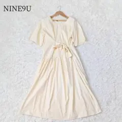 NINE9U 半袖 ロングフレアワンピース〈白〉ベルト付 コットン 春夏秋冬