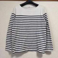 無印良品　白とネイビーのストライプ 長袖Tシャツ L