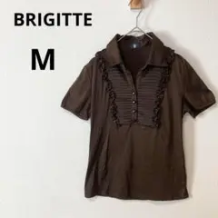BRIGITTE ブリジット Vネック フリル 半袖カットソー ポロシャツ 茶色