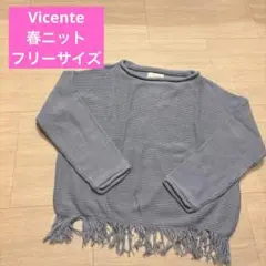再値下げ！Vicente フリンジ付き 長袖ニット ライトブルー フリーサイズ
