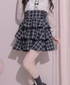 pium クロスベルトティアードミニスカートブラックチェック ブラック 黒