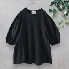 【オリオンロンドン】ボリュームスリーブブラウス カットソー　Tシャツ　黒