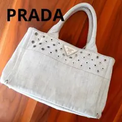 PRADA カナパ デニムパッチ トートバッグ ハンドバッグ スタッズ